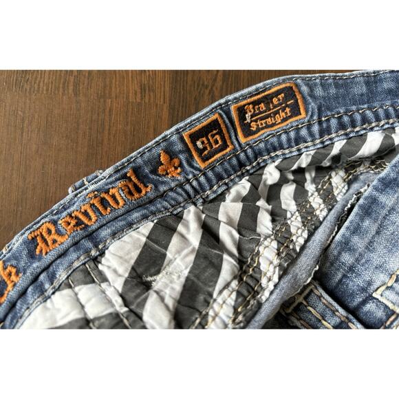 Rock Revival Brayen Straight Mens Size 36x 29 Distressed Embroidered Contrast - Picture 10 of 15